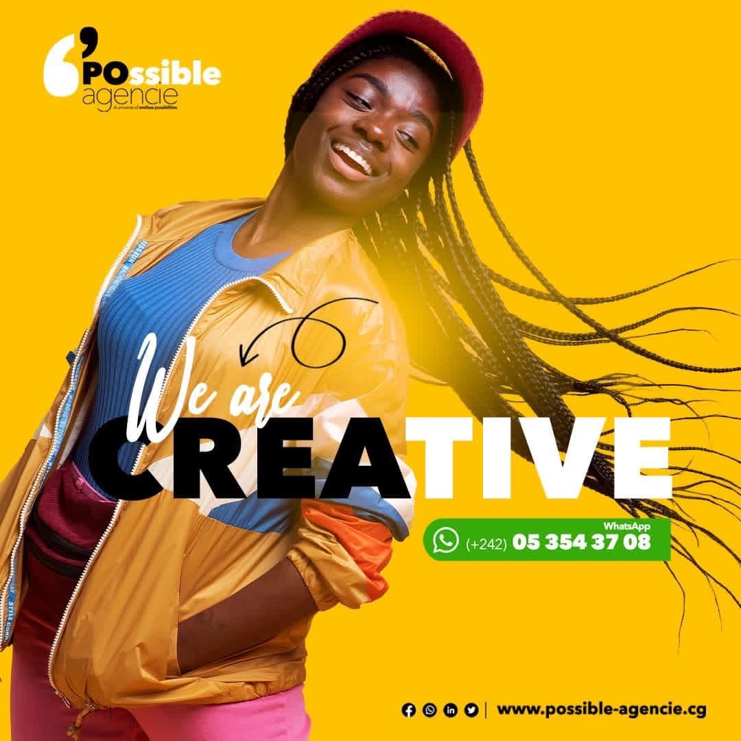 Publication de POssible Agencie : « We are creative », une jeune femme en mouvement sur fond jaune